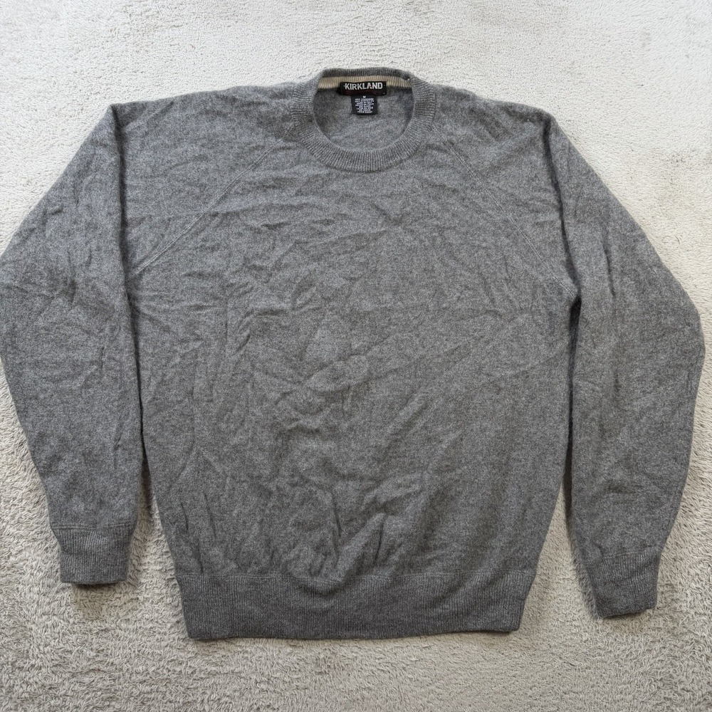 Kirkland Signature Sweater Mens Medium Grey 100% Cashmere Crewneck Made in Italy